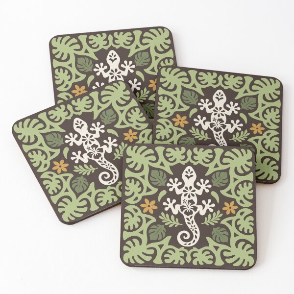 Item preview, Polynesian Gecko Tifaifai – Green Tropical Lizard Pattern designed and sold by Tahitifaifai.
