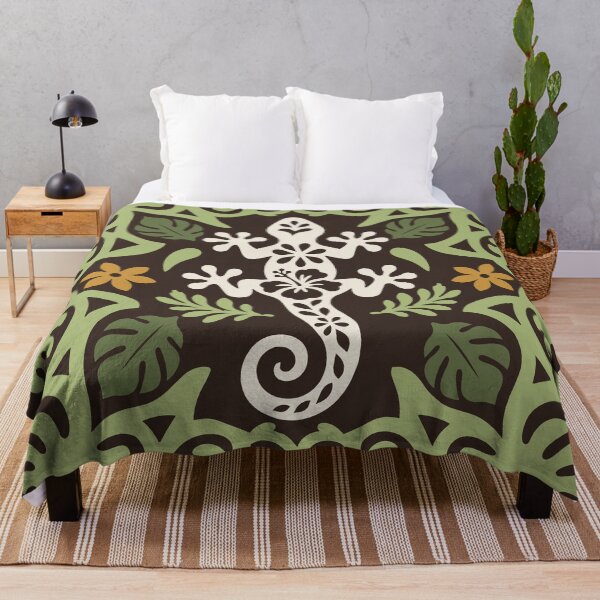 Item preview, Polynesian Gecko Tifaifai – Green Tropical Lizard Pattern designed and sold by CreaTahiti.