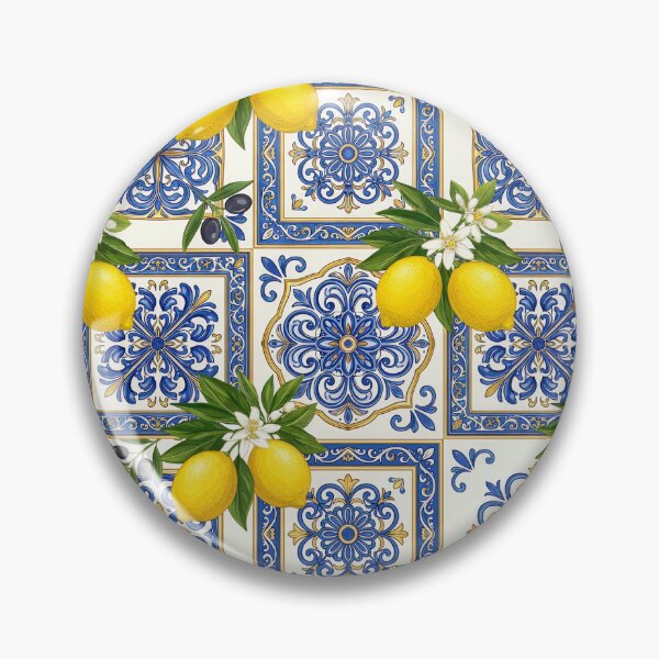 Item preview, Mediterranean Lemon Tile Pattern | Italian Amalfi Coast Citrus Seamless Blue Ceramic Floral Design designed and sold by Shivi-designs.