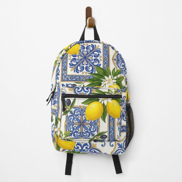 Item preview, Mediterranean Lemon Tile Pattern | Italian Amalfi Coast Citrus Seamless Blue Ceramic Floral Design designed and sold by Shivi-designs.