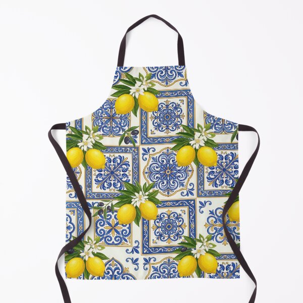 Item preview, Mediterranean Lemon Tile Pattern | Italian Amalfi Coast Citrus Seamless Blue Ceramic Floral Design designed and sold by Shivi-designs.