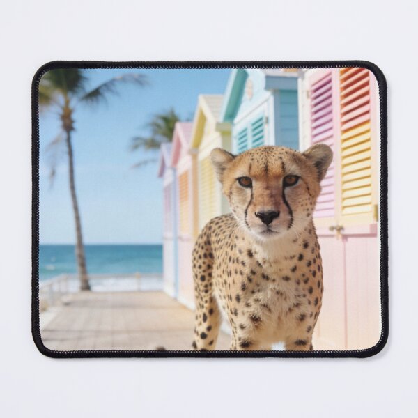 Item preview, Cheetah Beach Photography Colorful Beach Huts Coastal Summer Scene Wildlife Travel Photo Tropical Vacation Aesthetic designed and sold by Kzara Visual.