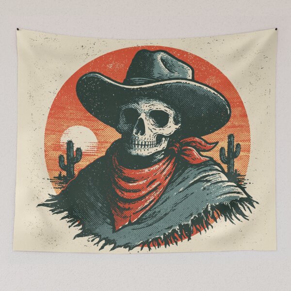 Item preview, Vintage Cowboy Skeleton — Retro Western Desert Sunset Skull designed and sold by FrostyFrisby.