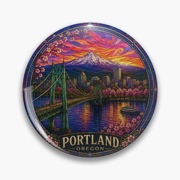 Artikelvorschau, Portland, Oregon: Glasmalerei am Mount Hood | Vintage-Reiseposter | Farbenfrohe Sonnenuntergangs-Wandkunst entworfen und verkauft von Swanny's Custom T-shirt and Gift Designs.