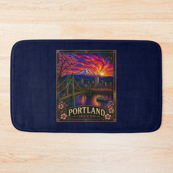 Item preview, Portland Oregon Stained Glass Art  Mount Hood | Vintage Travel Poster | Colorful Sunset Wall Art designed and sold by Swanny's Custom T-shirt and Gift Designs.