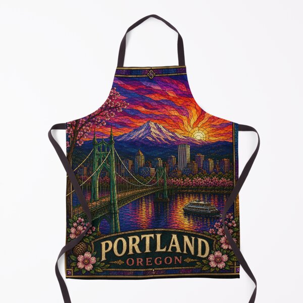 Item preview, Portland Oregon Stained Glass Art Mount Hood | Vintage Travel Poster | Colorful Sunset Wall Art designed and sold by Swanny's Custom T-shirt and Gift Designs.