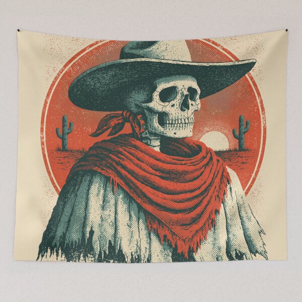Item preview, Vintage Cowboy Skeleton — Retro Western Desert Sunset Skull designed and sold by FrostyFrisby.