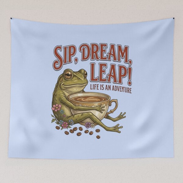 Item preview, Sip Dream Leap Vintage Frog Coffee Quote designed and sold by My-Hoodies.
