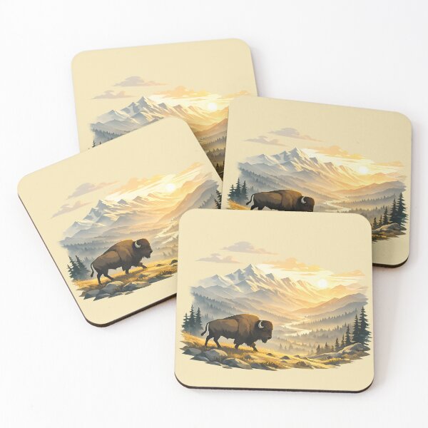 Item preview, Majestic Bison in Alpine Sunrise Valley designed and sold by Ambroa Stuff.