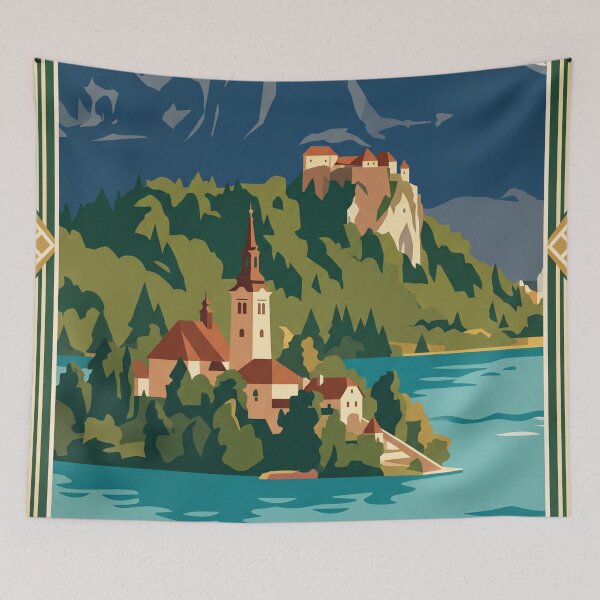 Item preview, Lake Bled Slovenia Vintage Travel Poster designed and sold by Bomax121.