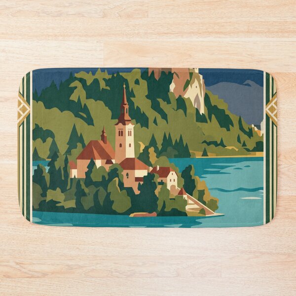 Item preview, Lake Bled Slovenia Vintage Travel Poster designed and sold by Bomax121.