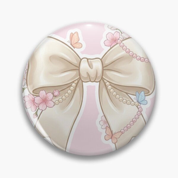 Item preview, Cute Coquette Cream Bow Sticker with Cherry Blossoms, Pearls & Butterflies - Kawaii Sakura Floral Design designed and sold by ethnicdigital.