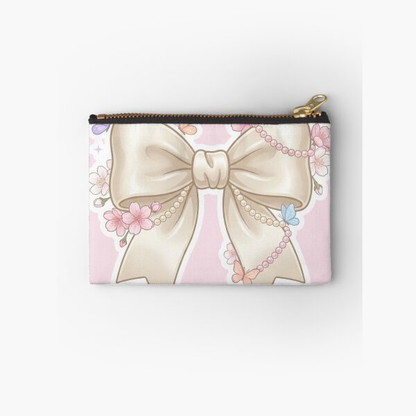 Item preview, Cute Coquette Cream Bow Sticker with Cherry Blossoms, Pearls & Butterflies - Kawaii Sakura Floral Design designed and sold by ethnicdigital.