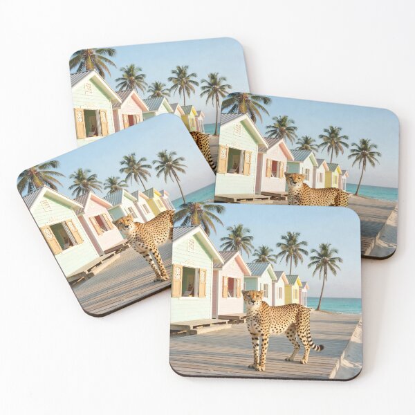 Item preview, Cheetah Beach Photography Tropical Island Scene Colorful Beach Huts Coastal Vacation Photo Summer Travel Design designed and sold by Kzara Visual.