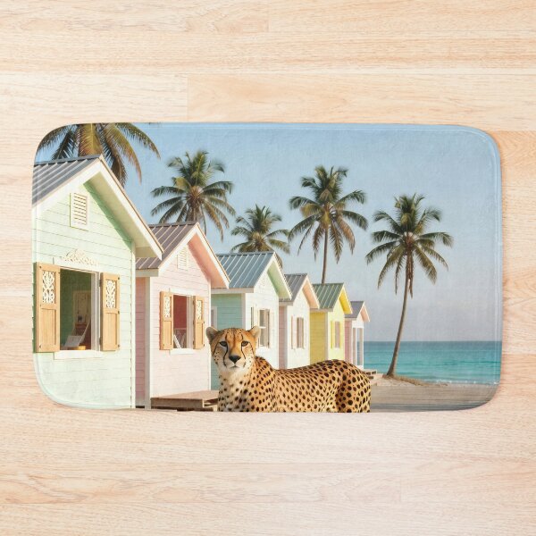 Item preview, Cheetah Beach Photography Tropical Island Scene Colorful Beach Huts Coastal Vacation Photo Summer Travel Design designed and sold by Kzara Visual.