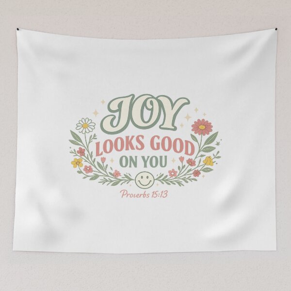 Item preview, Joy Looks Good on You Proverbs 15:13 Christian Floral Smiley Faith Shirt designed and sold by SoulThread Studio.
