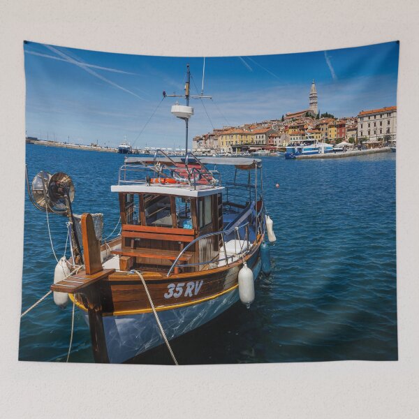 Item preview, Traditional Wooden Boat in the Harbor of Rovinj, Croatia designed and sold by Viv Thompson Photography .