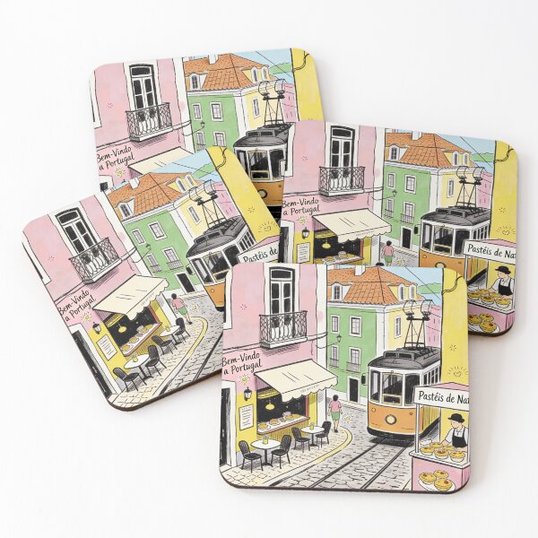 Item preview, Portugal Travel Illustration Lisbon Tram Street Pastel City Architecture Portuguese Food Artwork European Vacation Design designed and sold by Kzara Visual.