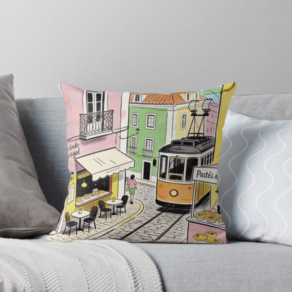 Item preview, Portugal Travel Illustration Lisbon Tram Street Pastel City Architecture Portuguese Food Artwork European Vacation Design designed and sold by Kzara Visual.