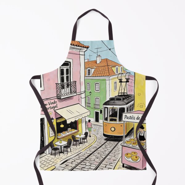 Item preview, Portugal Travel Illustration Lisbon Tram Street Pastel City Architecture Portuguese Food Artwork European Vacation Design designed and sold by Kzara Visual.