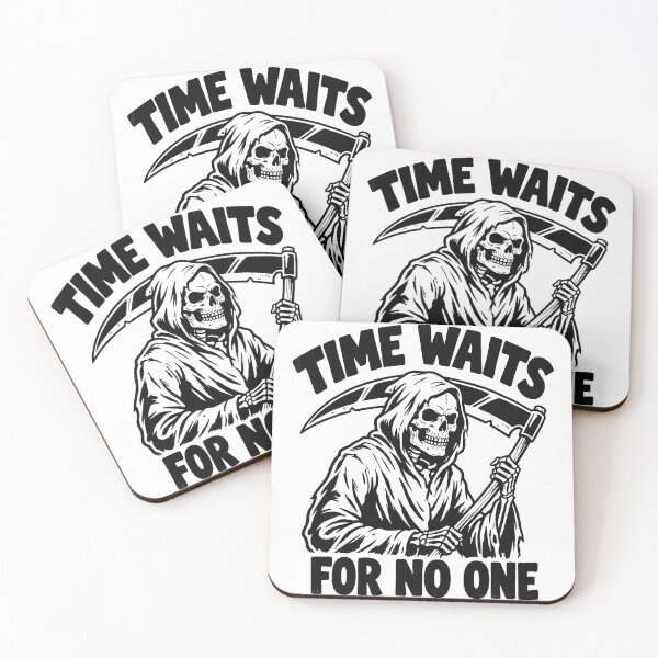 Item preview, Grim Reaper with Weathered Face and Scythe with Time Waits for No One Text designed and sold by MisteryDesigner.