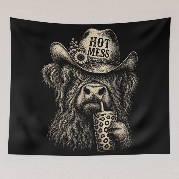Item preview, Hot Mess Highland Cow Drinking Boba Funny Western Farm Animal designed and sold by DaphoLatara.