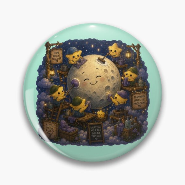 Item preview, Shine Bright Together Cute Stars Polishing the Moon Art designed and sold by Miheerala.