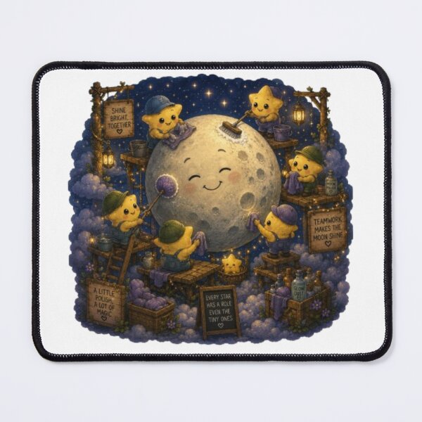 Item preview, Shine Bright Together Cute Stars Polishing the Moon Art designed and sold by Miheerala.