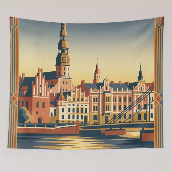 Item preview, Riga Latvia Vintage Travel Poster designed and sold by Bomax121.