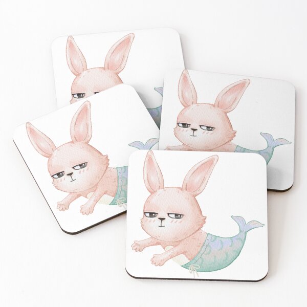 Item preview, Grumpy Bunny Mermaid Sticker | Cute Kawaii Watercolor Rabbit Mermaid designed and sold by SaitonG.