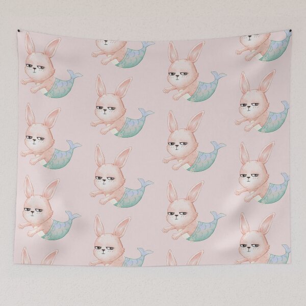 Item preview, Grumpy Bunny Mermaid Sticker | Cute Kawaii Watercolor Rabbit Mermaid designed and sold by SaitonG.