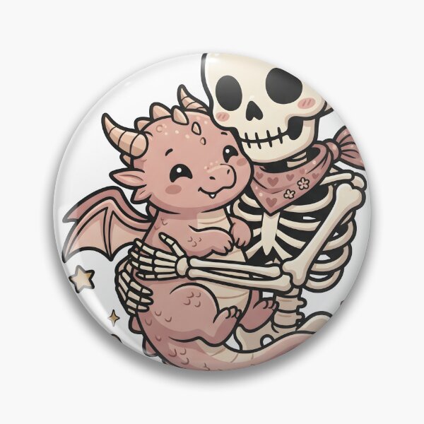 Item preview, Skeleton with Flower on Skull Hugging Cute Baby Dragon with Butterflies and Roses designed and sold by MisteryDesigner.