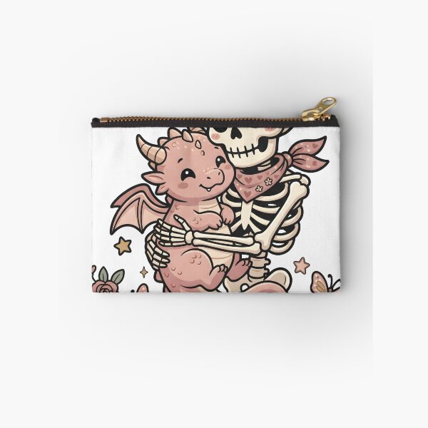 Item preview, Skeleton with Flower on Skull Hugging Cute Baby Dragon with Butterflies and Roses designed and sold by MisteryDesigner.