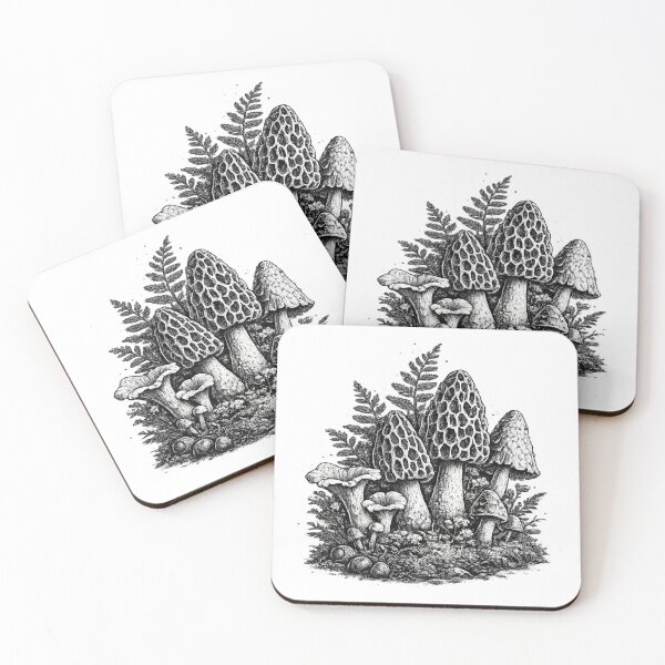 Item preview, Vintage forest mushrooms linocut designed and sold by HandicraftArt.