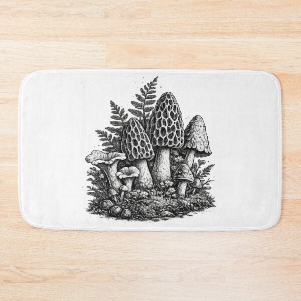 Item preview, Vintage forest mushrooms linocut designed and sold by HandicraftArt.