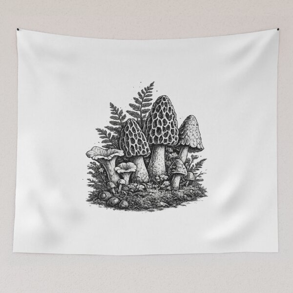 Item preview, Vintage forest mushrooms linocut designed and sold by HandicraftArt.