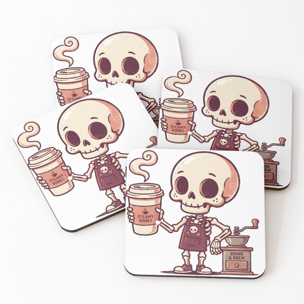 Item preview, Skeleton Barista Wearing Apron Holding Steamy Bones Coffee Cup  designed and sold by MisteryDesigner.