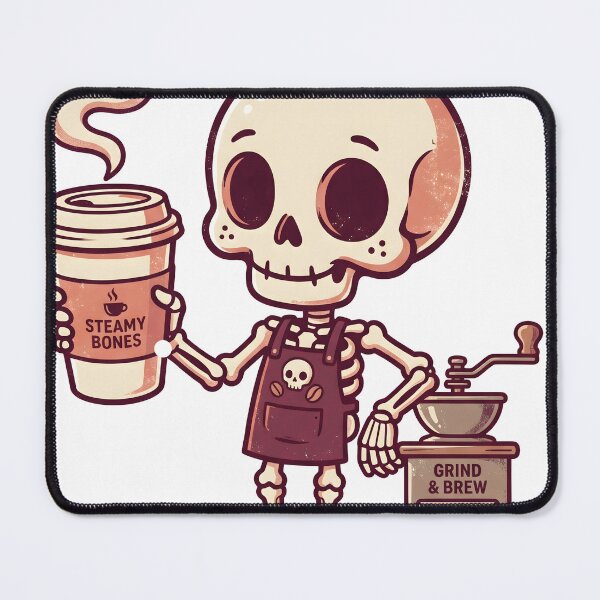 Item preview, Skeleton Barista Wearing Apron Holding Steamy Bones Coffee Cup  designed and sold by MisteryDesigner.