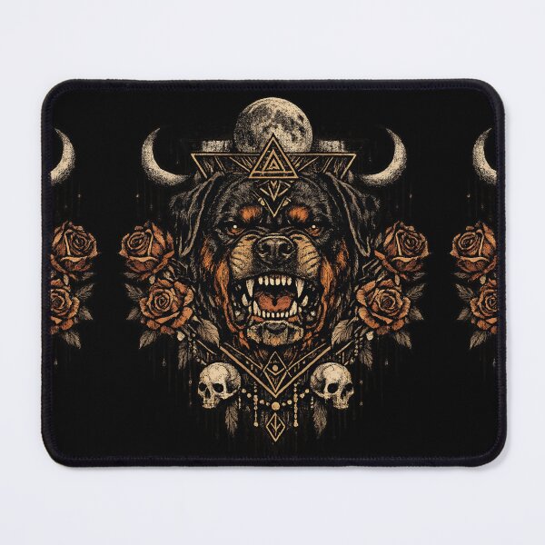 Item preview, Dark Boho Rottweiler | Mystical Dog Line Art with Moon, Roses & Geometric Gothic Totem designed and sold by LuxeBuzz.