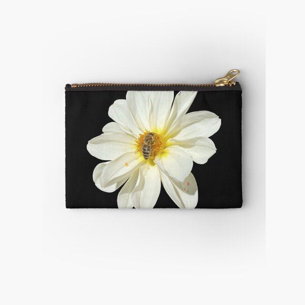 Item preview, White Dahlia Flower with Honeybee Pollinating designed and sold by BalkanBloom.