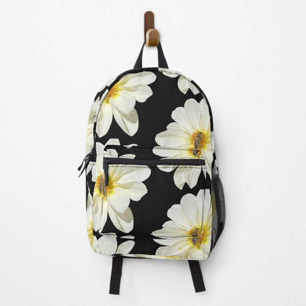 Item preview, White Dahlia Flower with Honeybee Pollinating designed and sold by BalkanBloom.