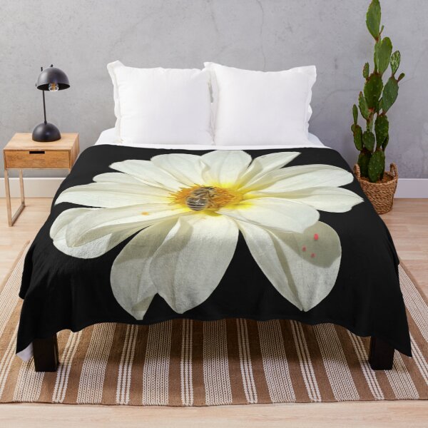 Item preview, White Dahlia Flower with Honeybee Pollinating designed and sold by BalkanBloom.