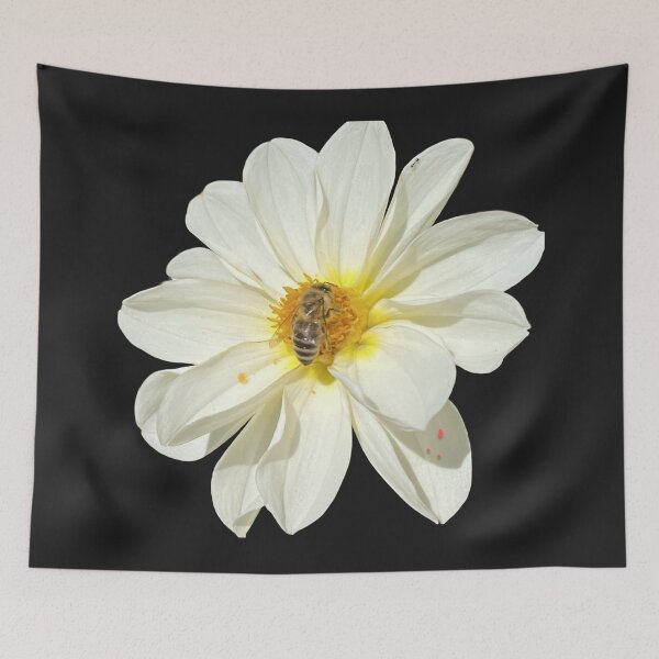 Item preview, White Dahlia Flower with Honeybee Pollinating designed and sold by BalkanBloom.