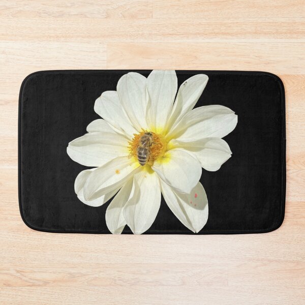 Item preview, White Dahlia Flower with Honeybee Pollinating designed and sold by BalkanBloom.