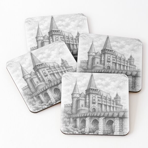 Item preview, Corvin Castle Pencil Sketch - Gothic Hunyad Fortress Art Print & Home Decor designed and sold by Bela Ambrus.