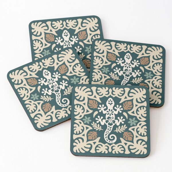 Item preview, Polynesian Gecko Tifaifai – Teal & Cream Tropical Lizard designed and sold by Tahitifaifai.