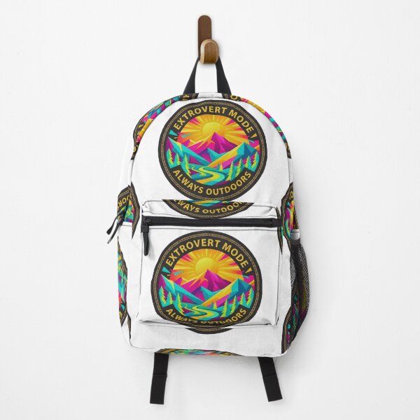Item preview, Extrovert Mode Always Outdoors Geometric Mountain Badge designed and sold by GabeMountainArt.
