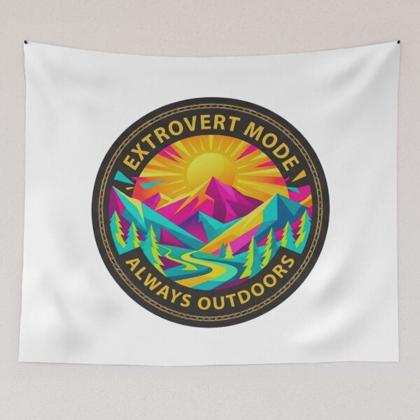 Item preview, Extrovert Mode Always Outdoors Geometric Mountain Badge designed and sold by GabeMountainArt.