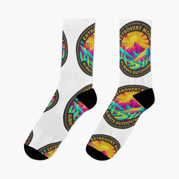 Item preview, Extrovert Mode Always Outdoors Geometric Mountain Badge designed and sold by GabeMountainArt.