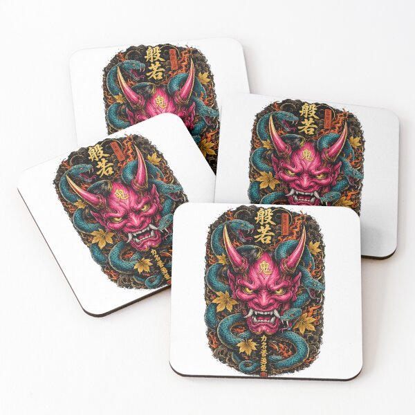 Item preview, Japanese Oni Mask with Blue Serpents designed and sold by ichiyori.